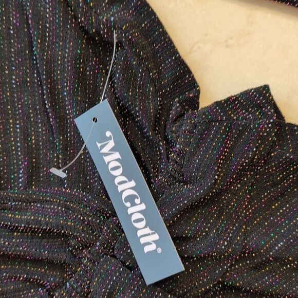 NWT ModCloth Layered In Luminosity black balloon long sleeve blouse metallic XS - Picture 4 of 10